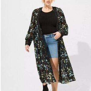 Torrid Chiffon Tie Front Maxi Kimono NWT sheer floral lace